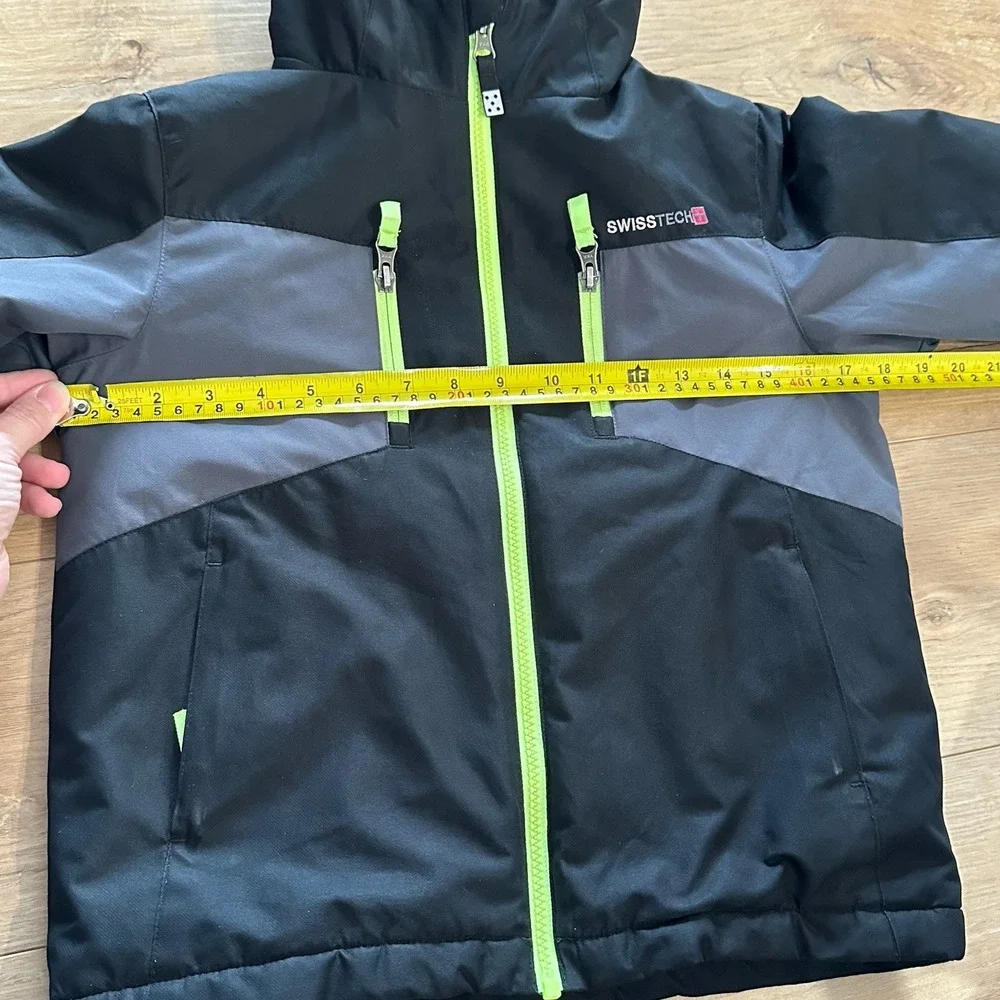 Swiss Tech Boys Black Small XS 4/5 Fleece Lined Hooded Jacket Coat Double Layer‎
